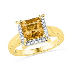 1.87 CTW Cushion Created Citrine Solitaire Diamond Ring 10KT Yellow Gold - REF-31X4Y