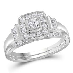 0.30 CTW Diamond Solitaire Square Halo Wedding Bridal Ring 10KT White Gold - REF-59K9W