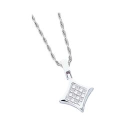 0.13 CTW Princess Diamond Square Kite Cluster Pendant 14KT White Gold - REF-16K4W