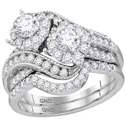 1.48 CTW Diamond 2-Stone Halo Bridal Wedding Engagement Ring 14KT White Gold - REF-187H4M