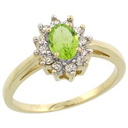 Natural 0.67 ctw Peridot & Diamond Engagement Ring 14K Yellow Gold - REF-48A6V
