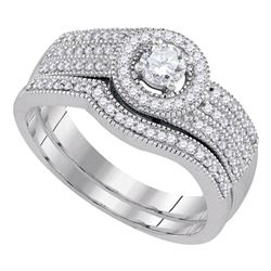 0.50 CTW Diamond Milgrain Triple Row Bridal Ring 10KT White Gold - REF-65Y9X