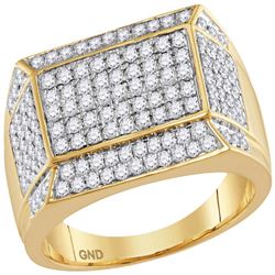 1.55 CTW Mens Diamond Rectangle Cluster Ring 14KT Yellow Gold - REF-128F9N