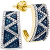 Image 1 : 0.10 CTW Blue Color Diamond Half J Hoop Earrings 10KT Yellow Gold - REF-25K4W