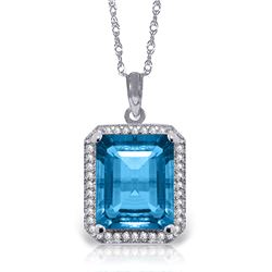 Genuine 7.8 ctw Blue Topaz & Diamond Necklace Jewelry 14KT White Gold - REF-72N8R