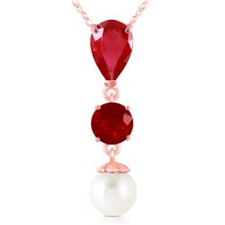Genuine 5.05 ctw Ruby & Pearl Necklace Jewelry 14KT Rose Gold - REF-33A8K