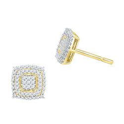 0.50 CTW Diamond Square Cluster Screwback Earrings 10KT Yellow Gold - REF-31Y4X