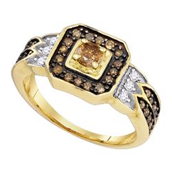 0.68 CTW Enhance Cognac Brown Diamond Bridal Ring 10KT Yellow Gold - REF-34M4H