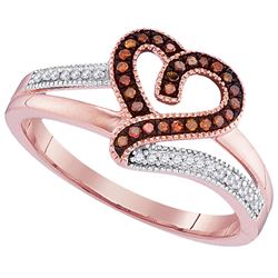 0.14 CTW Red Color Diamond Heart Love Ring 10KT Rose Gold - REF-22M4H