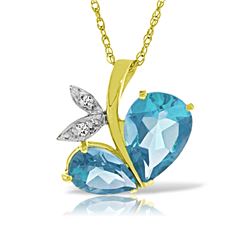 Genuine 5.26 ctw Blue Topaz & Diamond Necklace Jewelry 14KT Yellow Gold - REF-60R7P
