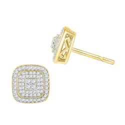 0.60 CTW Diamond Cluster Square Screwback Earrings 10KT Yellow Gold - REF-44M9H