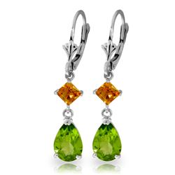 Genuine 4.5 ctw Peridot & Citrine Earrings Jewelry 14KT White Gold - REF-41W4Y