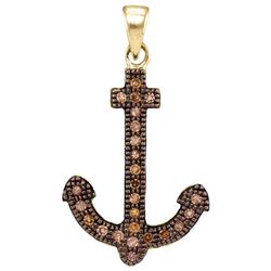 0.20 CTW Cognac-brown Color Diamond Anchor Nautical Pendant 10KT Yellow Gold - REF-13Y4X
