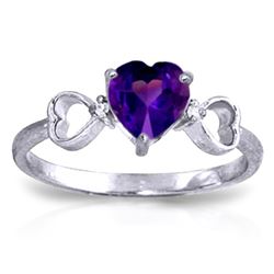 Genuine 0.96 ctw Amethyst & Diamond Ring Jewelry 14KT White Gold - REF-41K4V