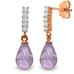 Genuine 4.65 ctw Amethyst & Diamond Earrings Jewelry 14KT Rose Gold - REF-36T2A