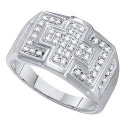 0.33 CTW Mens Diamond Square Cross Cluster Ring 10KT White Gold - REF-37K5W