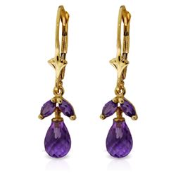 Genuine 3.4 ctw Amethyst Earrings Jewelry 14KT Yellow Gold - REF-26P6H