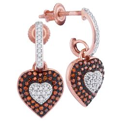 0.33 CTW Red Color Diamond Heart Dangle Earrings 10KT Rose Gold - REF-38N9F