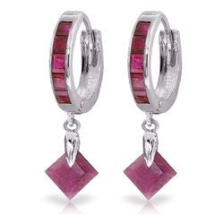 Genuine 3.7 ctw Ruby Earrings Jewelry 14KT White Gold - REF-60M3T