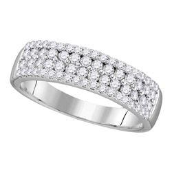 0.78 CTW Pave-set Diamond Double Two Row Ring 10KT White Gold - REF-52F4N