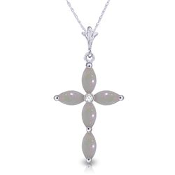 Genuine 0.69 ctw Opal & Diamond Necklace Jewelry 14KT White Gold - REF-31F2Z