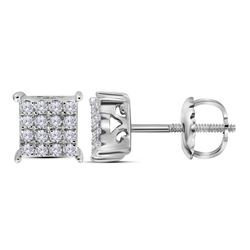 0.23 CTW Diamond Square Cluster Earrings 10KT White Gold - REF-22N4F