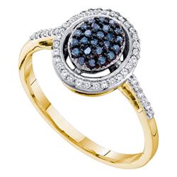 0.25 CTW Blue Color Diamond Oval Cluster Ring 10KT Yellow Gold - REF-20M9H