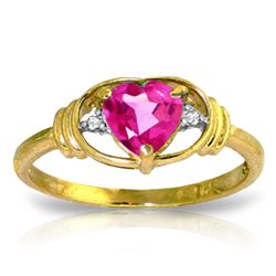 Genuine 0.96 ctw Pink Topaz & Diamond Ring Jewelry 14KT Yellow Gold - REF-40T5A
