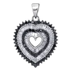 0.90 CTW Black Color Diamond Framed Heart Pendant 10KT White Gold - REF-34M4H