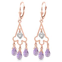 Genuine 4.83 ctw Amethyst & Diamond Earrings Jewelry 14KT Rose Gold - REF-52Y7F