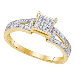 0.15 CTW Diamond Square Cluster Bridal Wedding Engagement Ring 10KT Yellow Gold - REF-16N4F