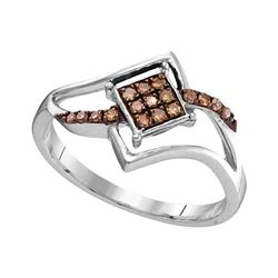 0.15 CTW Cognac-brown Color Diamond Square Cluster Ring 10KT White Gold - REF-13H4M