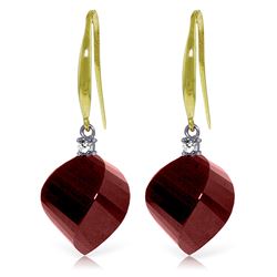 Genuine 30.6 ctw Ruby & Diamond Earrings Jewelry 14KT Yellow Gold - REF-51H9X
