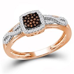 0.21 CTW Red Color Diamond Square Cluster Ring 10KT Rose Gold - REF-22X4Y
