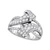 Image 1 : 1.5 CTW Pave-set Diamond Bypass Strand Ring 14KT White Gold - REF-134N9F