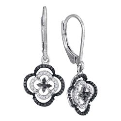 0.35 CTW Black Color Diamond Leverback Dangle Earrings 10KT White Gold - REF-24W2K