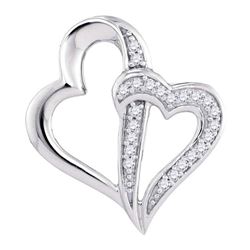 0.05 CTW Diamond Double Linked Heart Pendant 10KT White Gold - REF-8K9W
