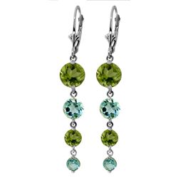 Genuine 7.8 ctw Blue Topaz & Peridot Earrings Jewelry 14KT White Gold - REF-46T3A