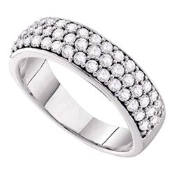 1 CTW Pave-set Diamond Triple Row Wedding Ring 10KT White Gold - REF-82M4H