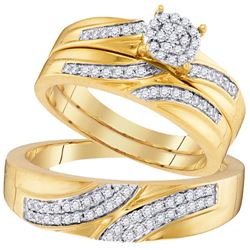 0.45 CTW His & Hers Diamond Cluster Matching Bridal Ring 10KT Yellow Gold - REF-52M4H