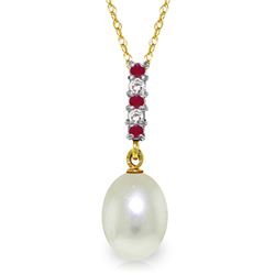 Genuine 4.15 ctw Pearl, Ruby & Diamond Necklace Jewelry 14KT Yellow Gold - REF-20H4X