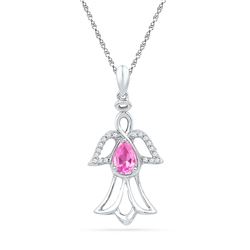 0.59 CTW Pear Created Pink Sapphire Angel Pendant 10KT White Gold - REF-14H9M