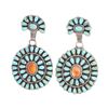 Image 1 : Larry Moses Begay Vintage Block Turquoise  Spiny Oyster Cluster Post Earrings