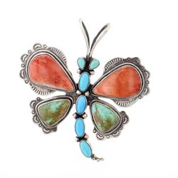 Marvin Mcreeves Vintage Turquoise  Spiny Oyster Dragon Fly Pendant