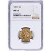 Image 1 : 1893 $5 Liberty Head Half Eagle Gold Coin NGC MS62