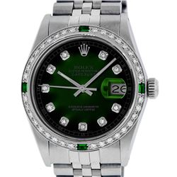 Rolex Men's Stainless Steel Green Vignette Diamond Datejust Wristwatch
