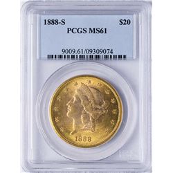 1888-S $20 Liberty Head Double Eagle Gold Coin PCGS MS61