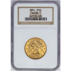 1894 $10 Liberty Head Eagle Gold Coin NGC MS62