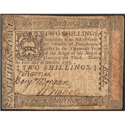 October 1, 1773 Pennsylvania Two Shillings Colonial Currency Note