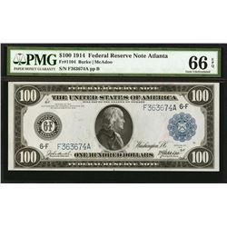 1914 $100 Federal Reserve Note Atlanta Fr.1104 PMG Gem Uncirculated 66EPQ